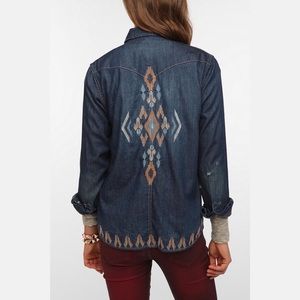 BDG | Urban Outfitters | Southwestern embroidered denim snap button up